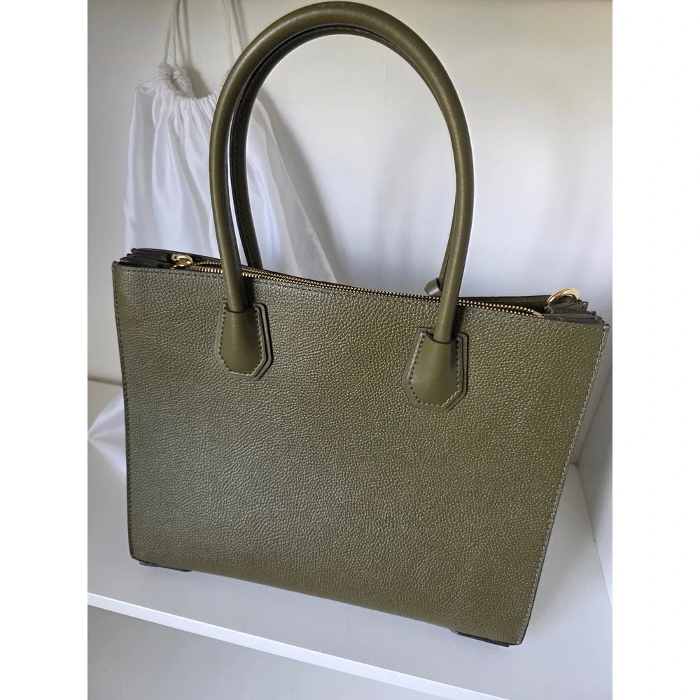 Michael Kors‎ Mercer Tote Women Large Olive Green Leather Accordion Bag